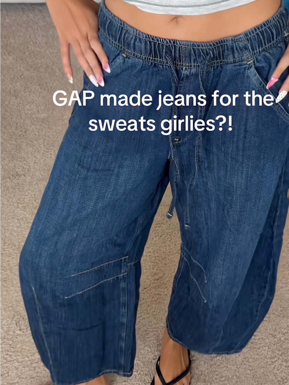 GAP Relaxed Wide-Leg Drawstring Jeans in Dark Blue Wash
